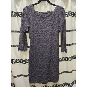 Diane Von Furstenberg gray floral eyelash lace mini bodycon dress 3/4 sleeves